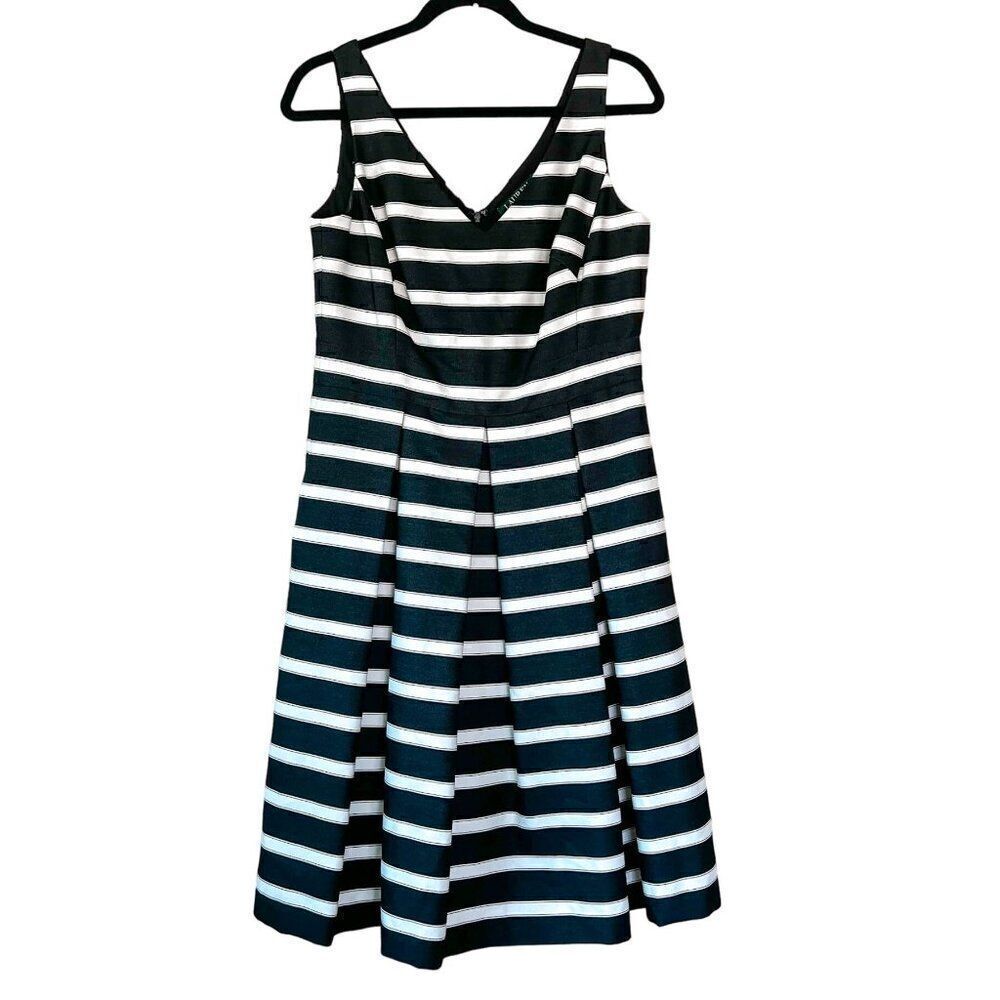 Ralph Lauren Striped Black and White Midi Dress Size 8
